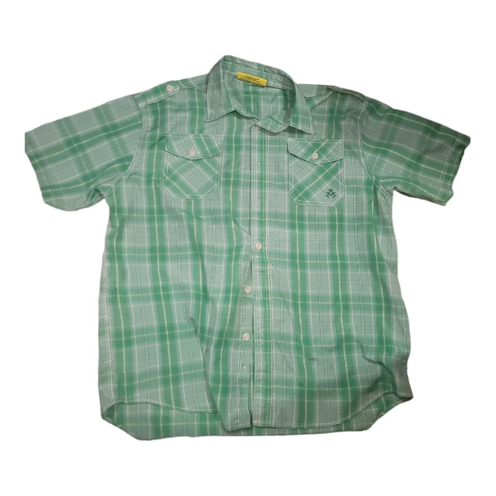 Akademiks colours mint green button up down front plaid shirt xl